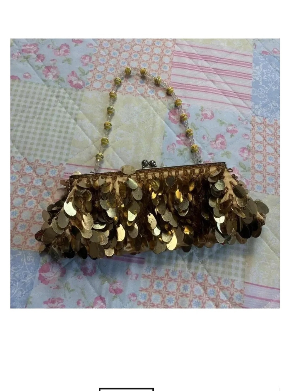Vintage Gold Sequin Y2k Beaded Handle Clutch